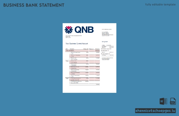 QNB Bank Firmenkontoauszug – Beispielansicht (Word und PDF)